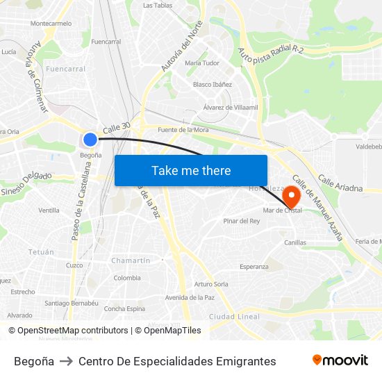 Begoña to Centro De Especialidades Emigrantes map