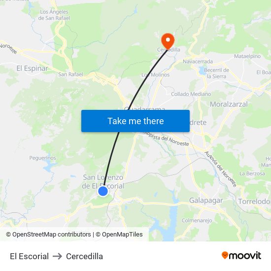 El Escorial to Cercedilla map