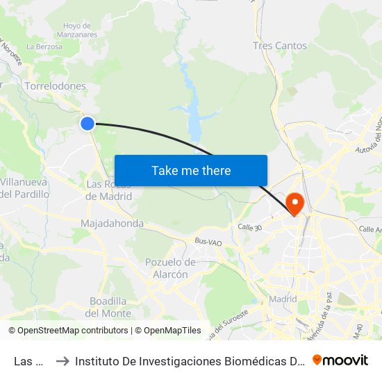 Las Matas to Instituto De Investigaciones Biomédicas De Madrid ""Alberto Sols"" map