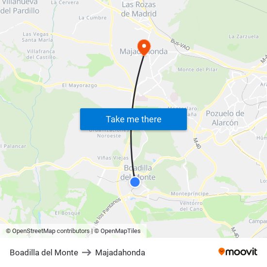 Boadilla del Monte to Majadahonda map