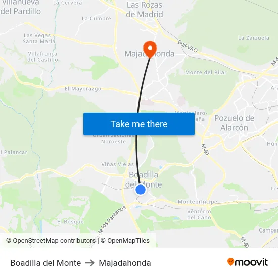 Boadilla del Monte to Majadahonda map