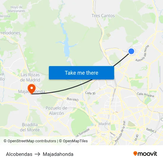Alcobendas to Majadahonda map