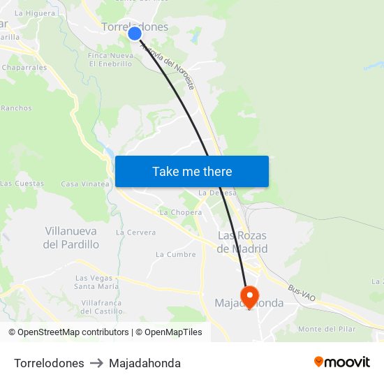 Torrelodones to Majadahonda map