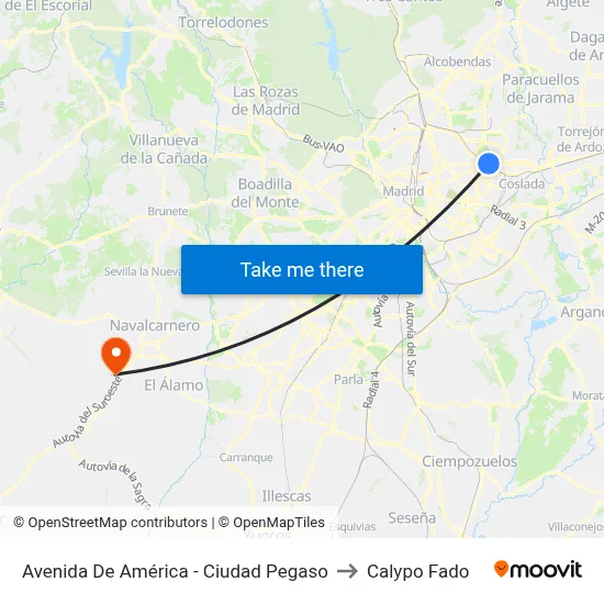Avenida De América - Ciudad Pegaso to Calypo Fado map