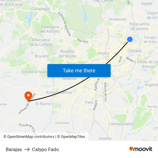 Barajas to Calypo Fado map