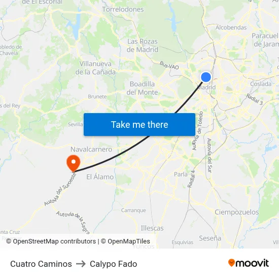 Cuatro Caminos to Calypo Fado map