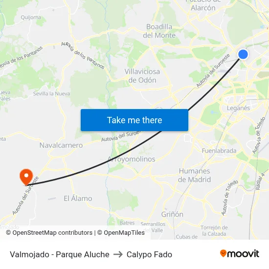 Valmojado - Parque Aluche to Calypo Fado map
