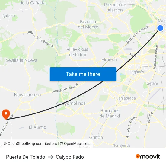 Puerta De Toledo to Calypo Fado map