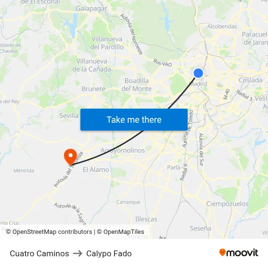 Cuatro Caminos to Calypo Fado map