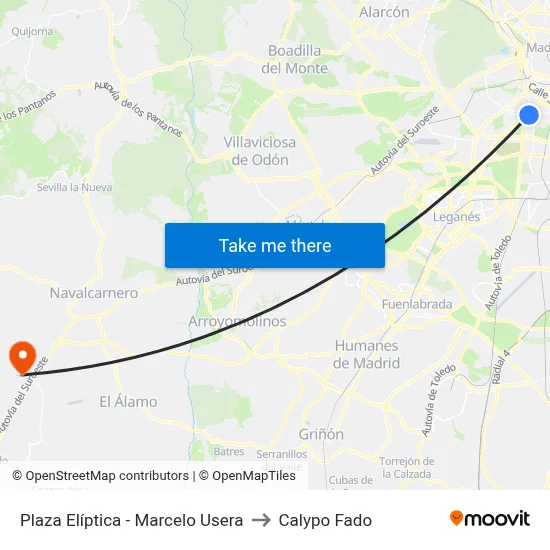 Plaza Elíptica - Marcelo Usera to Calypo Fado map