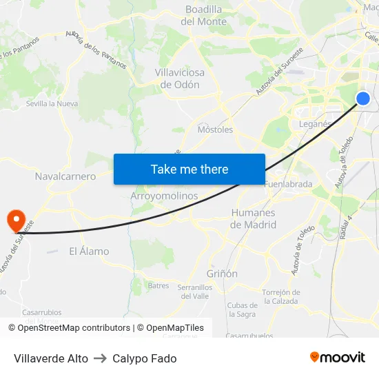 Villaverde Alto to Calypo Fado map