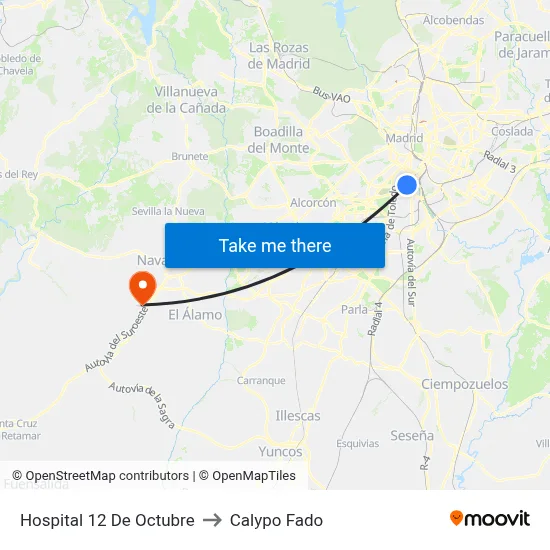 Hospital 12 De Octubre to Calypo Fado map