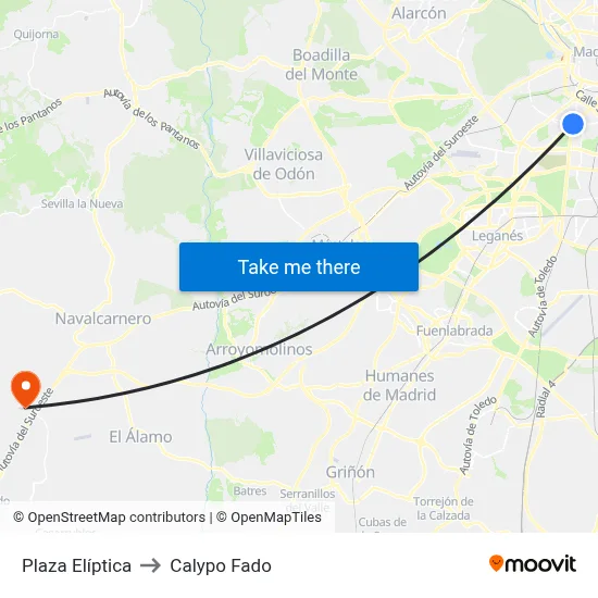 Plaza Elíptica to Calypo Fado map