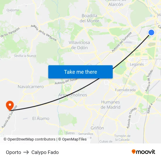 Oporto to Calypo Fado map