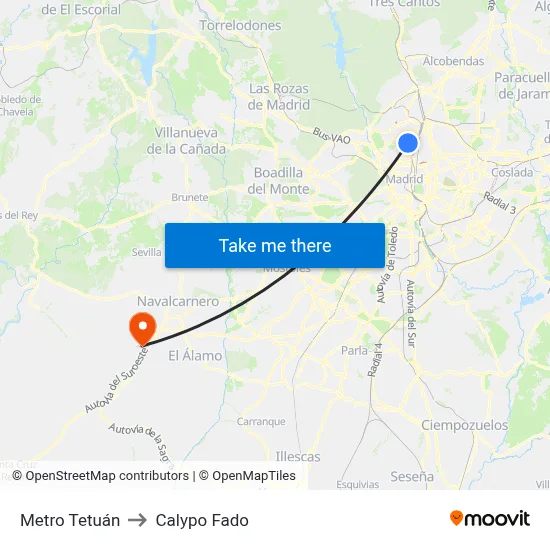 Metro Tetuán to Calypo Fado map
