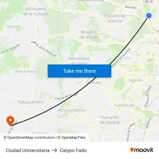 Ciudad Universitaria to Calypo Fado map