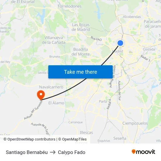 Santiago Bernabéu to Calypo Fado map