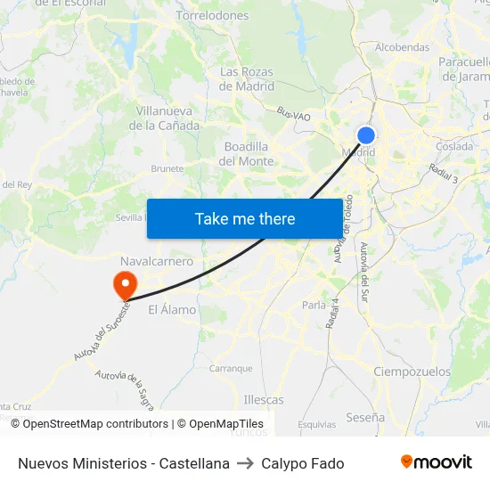 Nuevos Ministerios - Castellana to Calypo Fado map