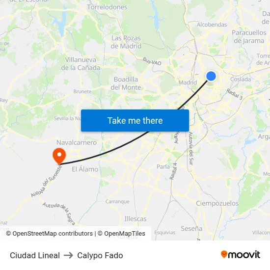 Ciudad Lineal to Calypo Fado map