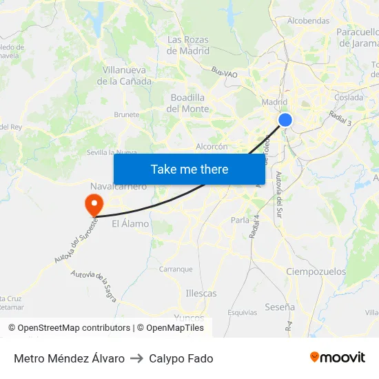 Metro Méndez Álvaro to Calypo Fado map