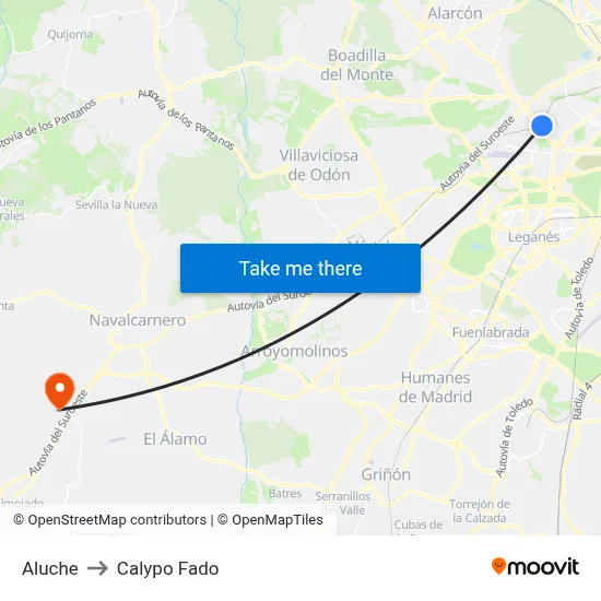 Aluche to Calypo Fado map