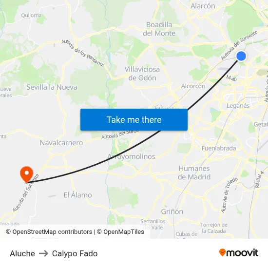 Aluche to Calypo Fado map