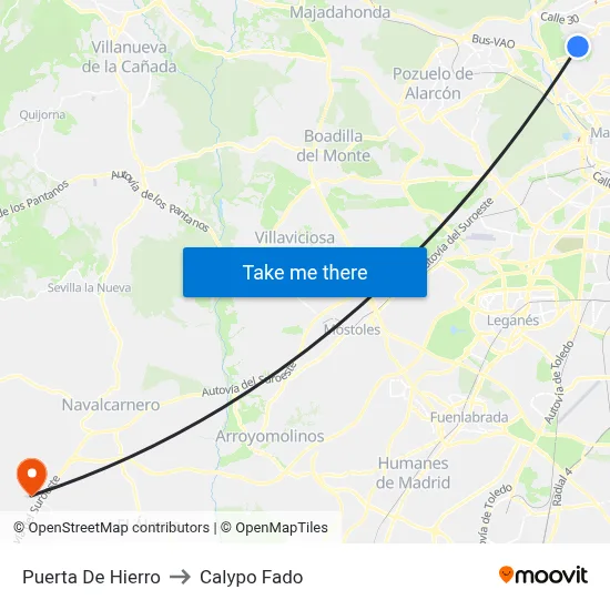 Puerta De Hierro to Calypo Fado map