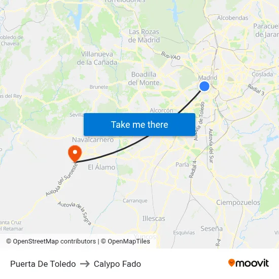 Puerta De Toledo to Calypo Fado map