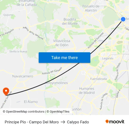 Príncipe Pío - Campo Del Moro to Calypo Fado map