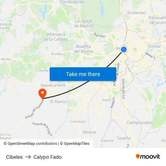 Cibeles to Calypo Fado map