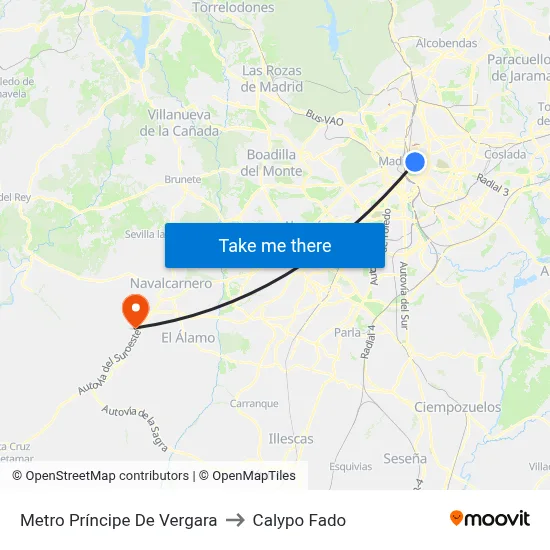 Metro Príncipe De Vergara to Calypo Fado map