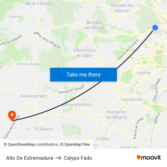 Alto De Extremadura to Calypo Fado map