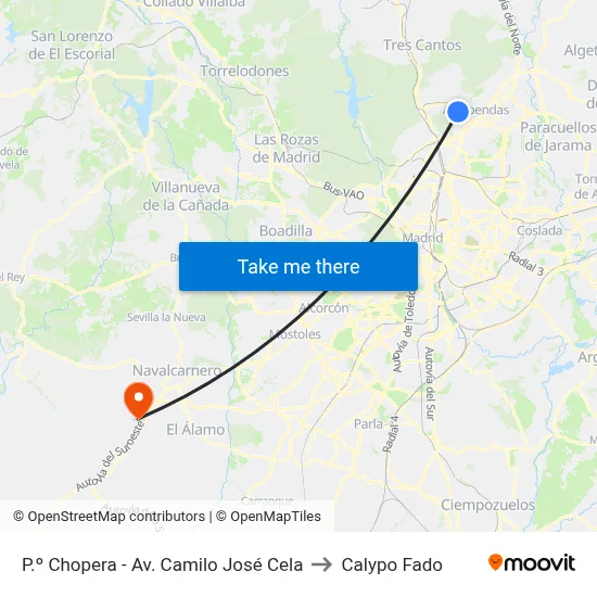 P.º Chopera - Av. Camilo José Cela to Calypo Fado map