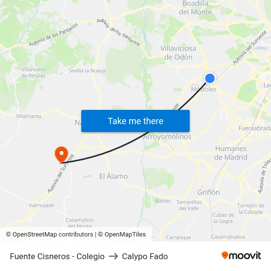Fuente Cisneros - Colegio to Calypo Fado map