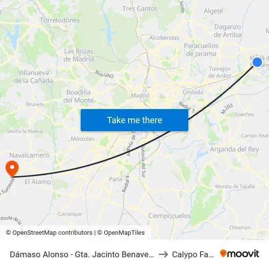 Dámaso Alonso - Gta. Jacinto Benavente to Calypo Fado map