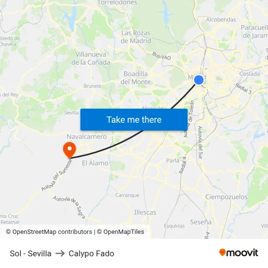 Sol - Sevilla to Calypo Fado map