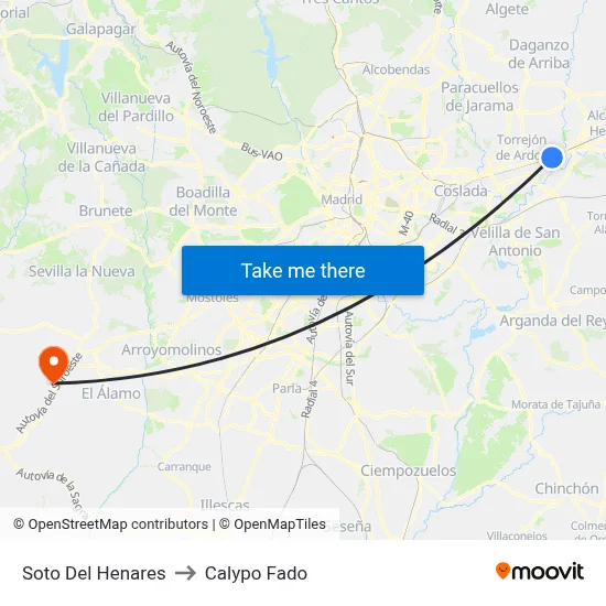 Soto Del Henares to Calypo Fado map