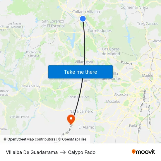 Villalba De Guadarrama to Calypo Fado map