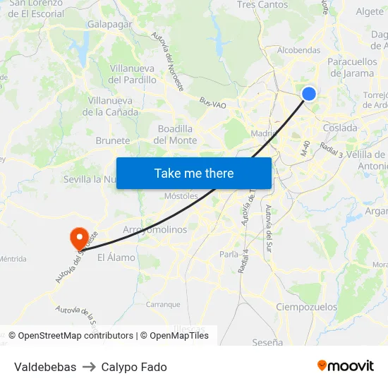 Valdebebas to Calypo Fado map