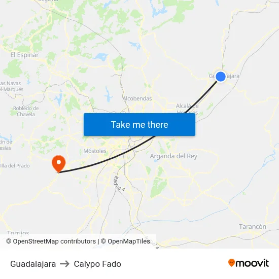 Guadalajara to Calypo Fado map