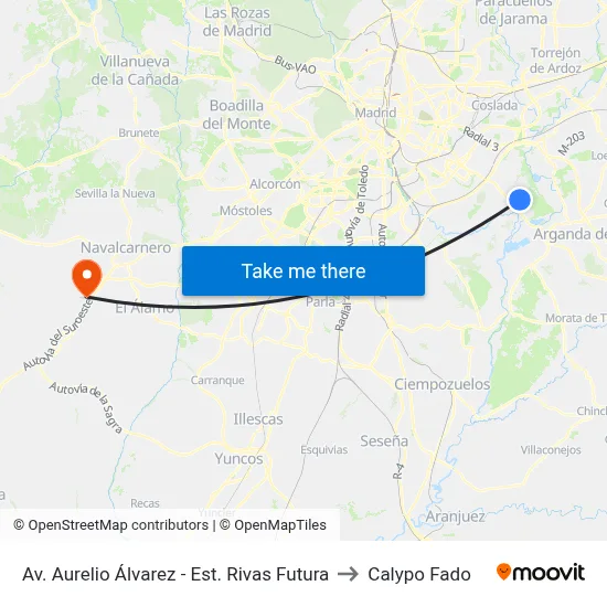 Av. Aurelio Álvarez - Est. Rivas Futura to Calypo Fado map