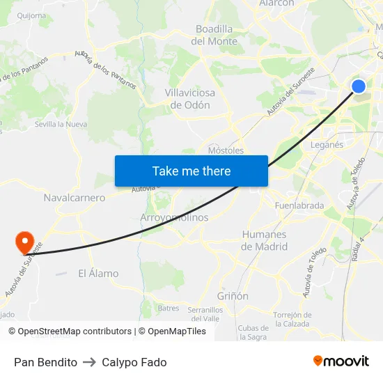 Pan Bendito to Calypo Fado map
