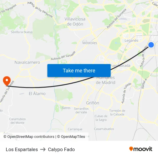 Los Espartales to Calypo Fado map