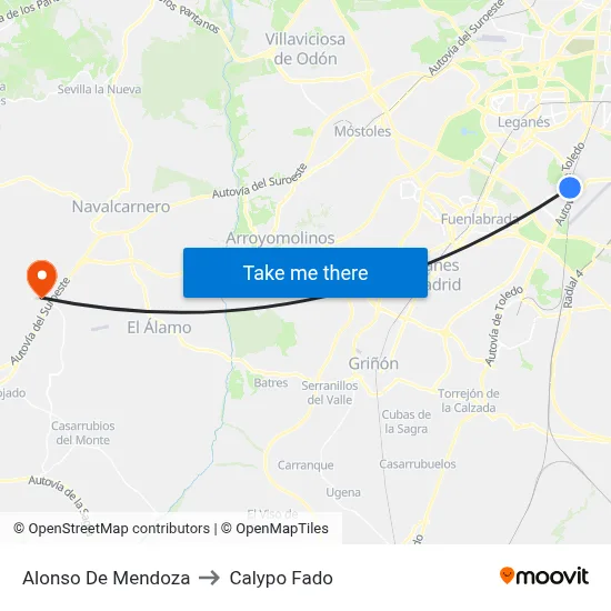 Alonso De Mendoza to Calypo Fado map