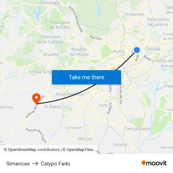 Simancas to Calypo Fado map