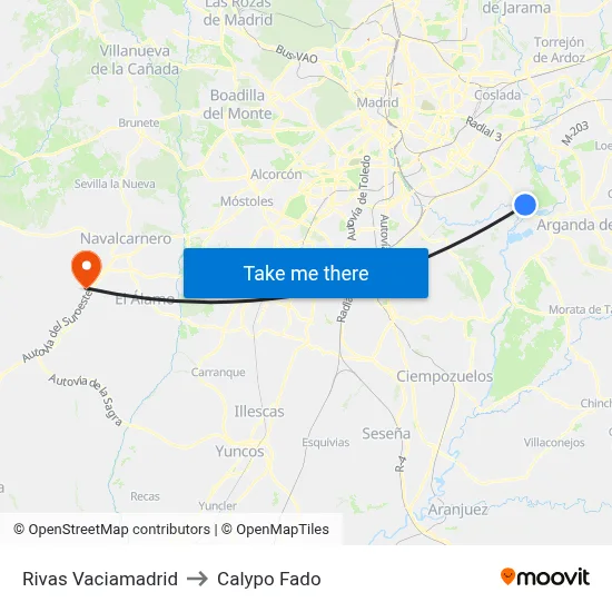 Rivas Vaciamadrid to Calypo Fado map