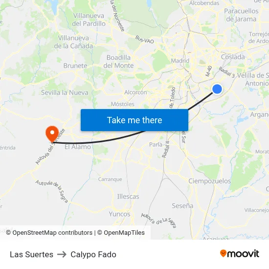 Las Suertes to Calypo Fado map