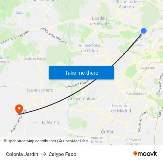 Colonia Jardín to Calypo Fado map