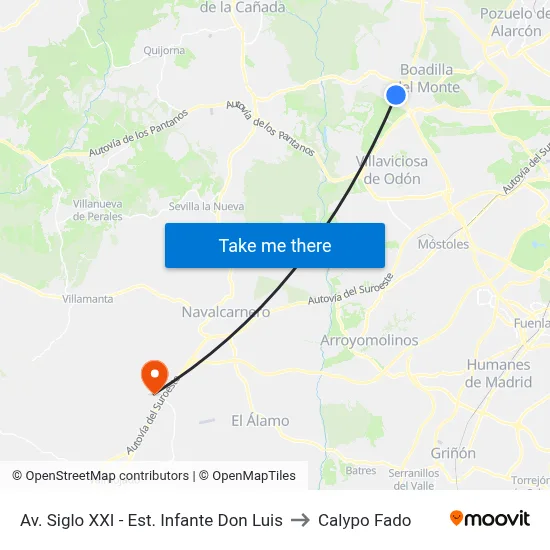 Av. Siglo XXI - Est. Infante Don Luis to Calypo Fado map