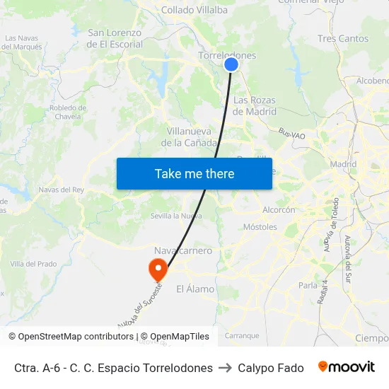 Ctra. A-6 - C. C. Espacio Torrelodones to Calypo Fado map